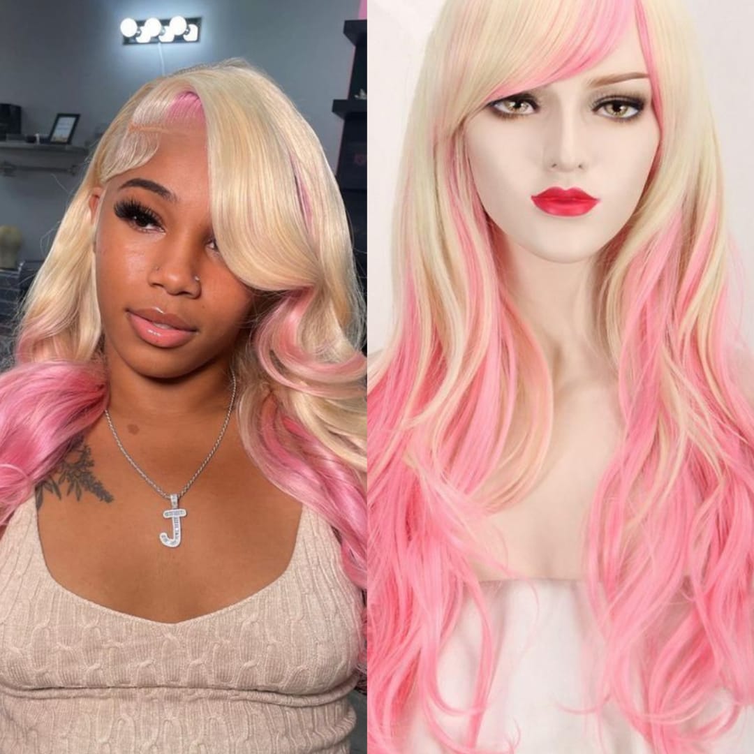 blonde and pink wig