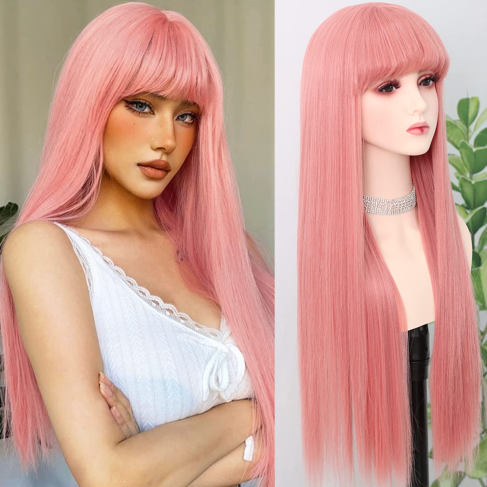 long pink wig