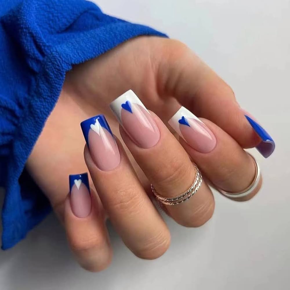 Blue and White Nails