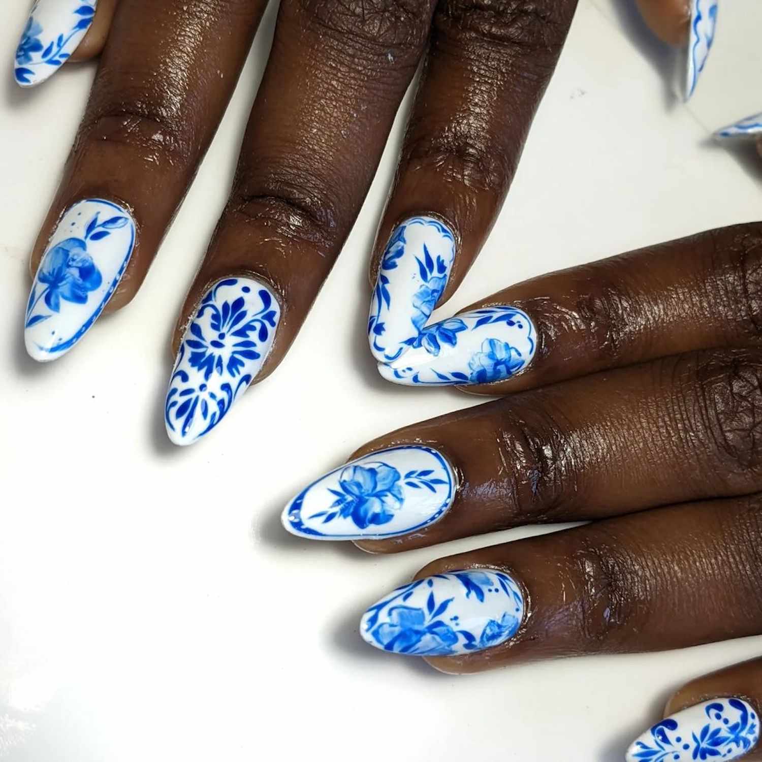 Blue and White Nails