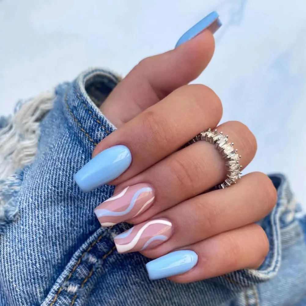 Blue and White Nails