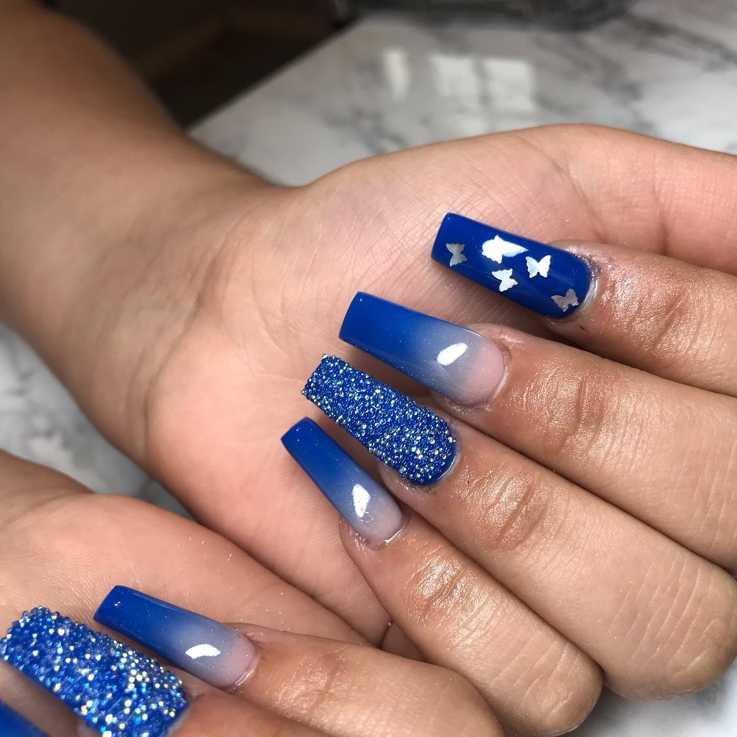 coffin royal blue nails