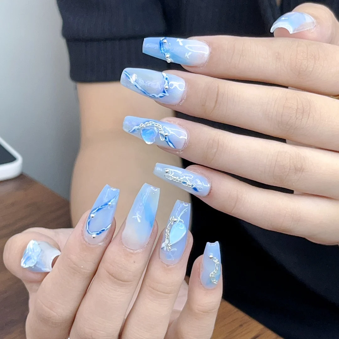 Icy Blue and Baby Blue Nails