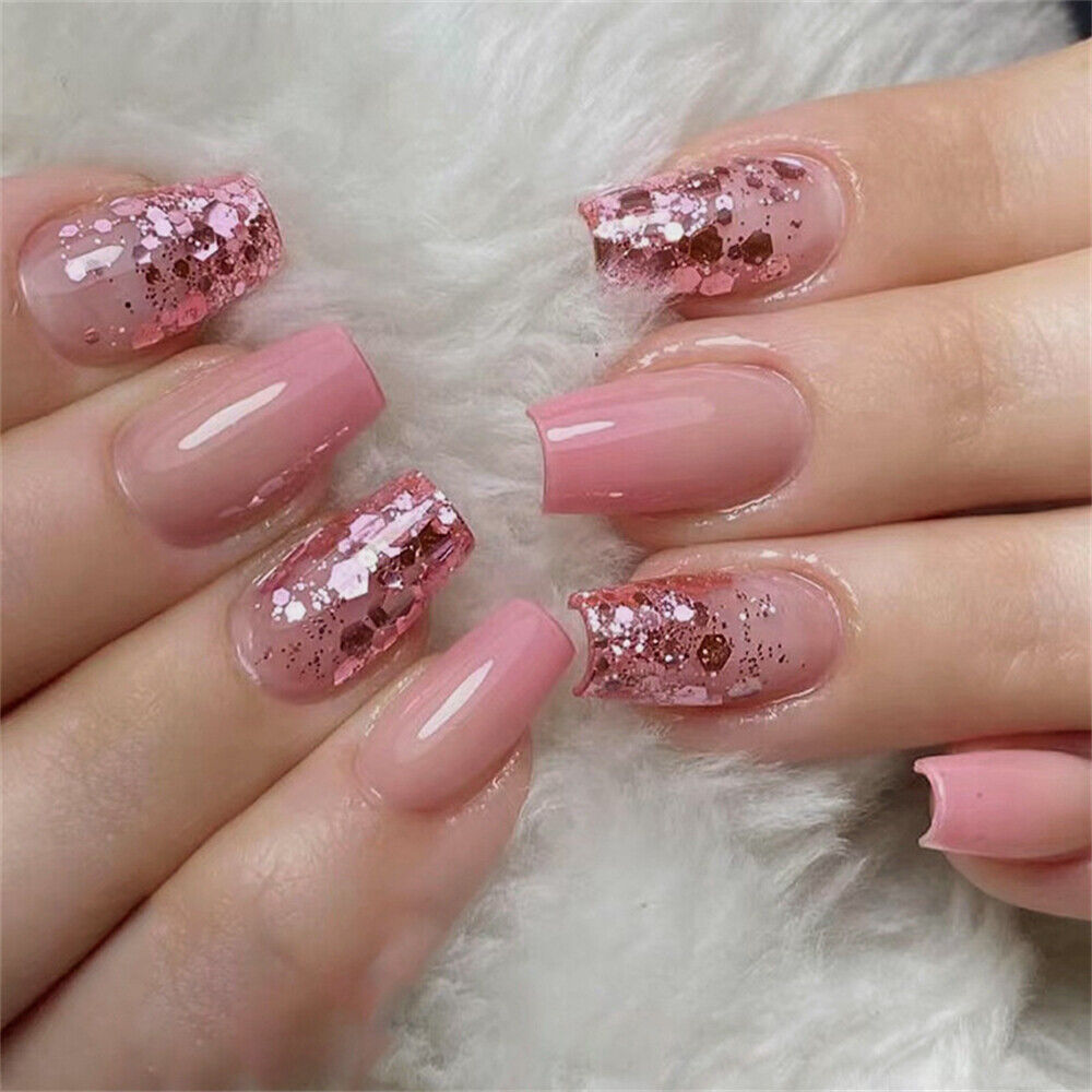 pink glitter nails