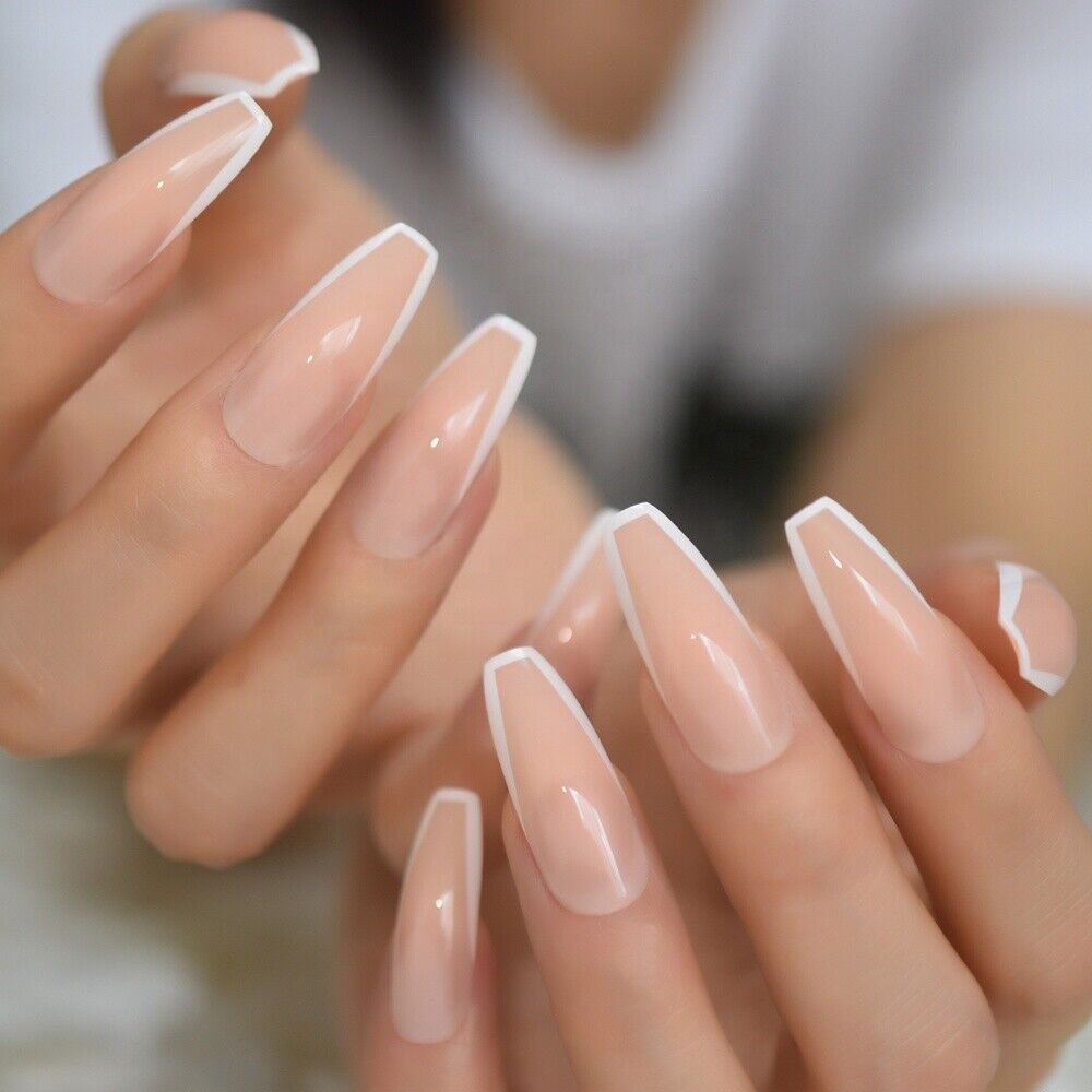 coffin french tip nails