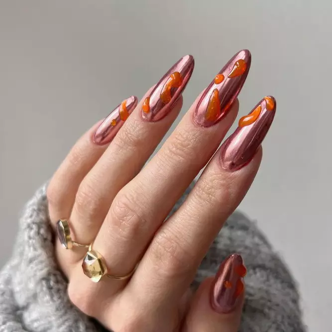 orange chrome nails